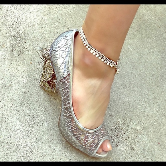 silver bedazzled heels